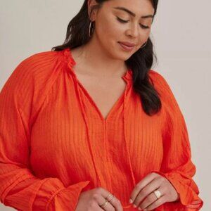Torrid Gauze striped Orange Flounce Peasant Top Blouse Womens Sz 2x 18/20
